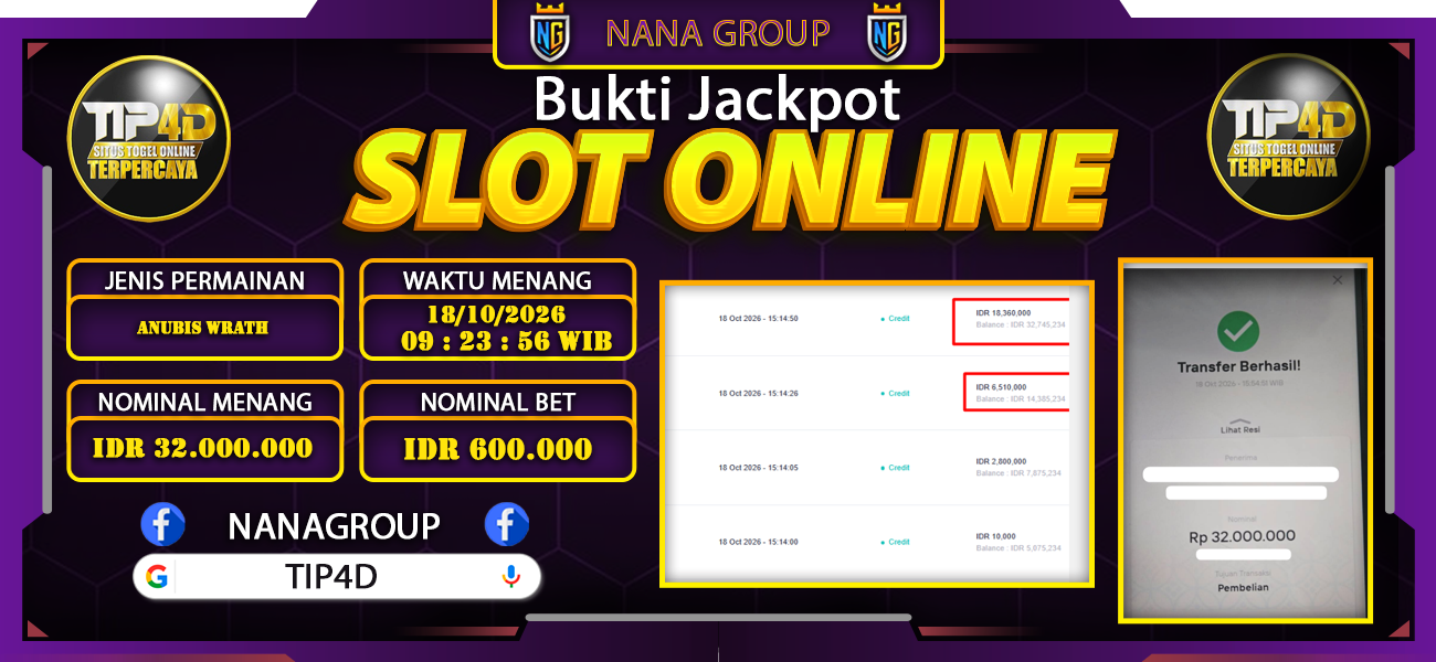Bukti Kemenangan Besar Dibayar lunas Member TIP4D RP 32.000.000, 18 Oktober 2026