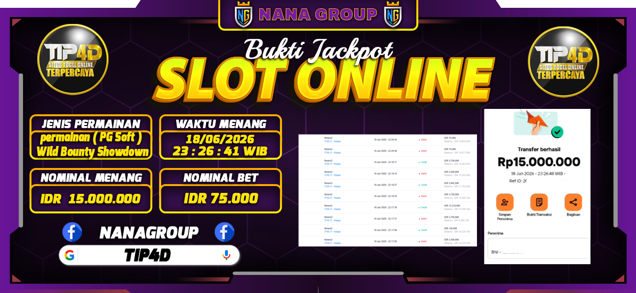 Bukti Kemenangan Besar Dibayar lunas Member TIP4D RP 15.000.000, 20 Juni 2026