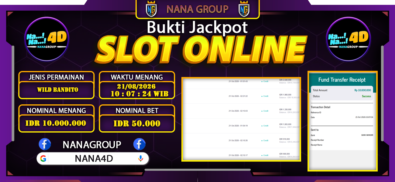 Bukti Kemenangan Besar Dibayar lunas Member NANA4D RP 10.000.000, 21 Oktober 2026