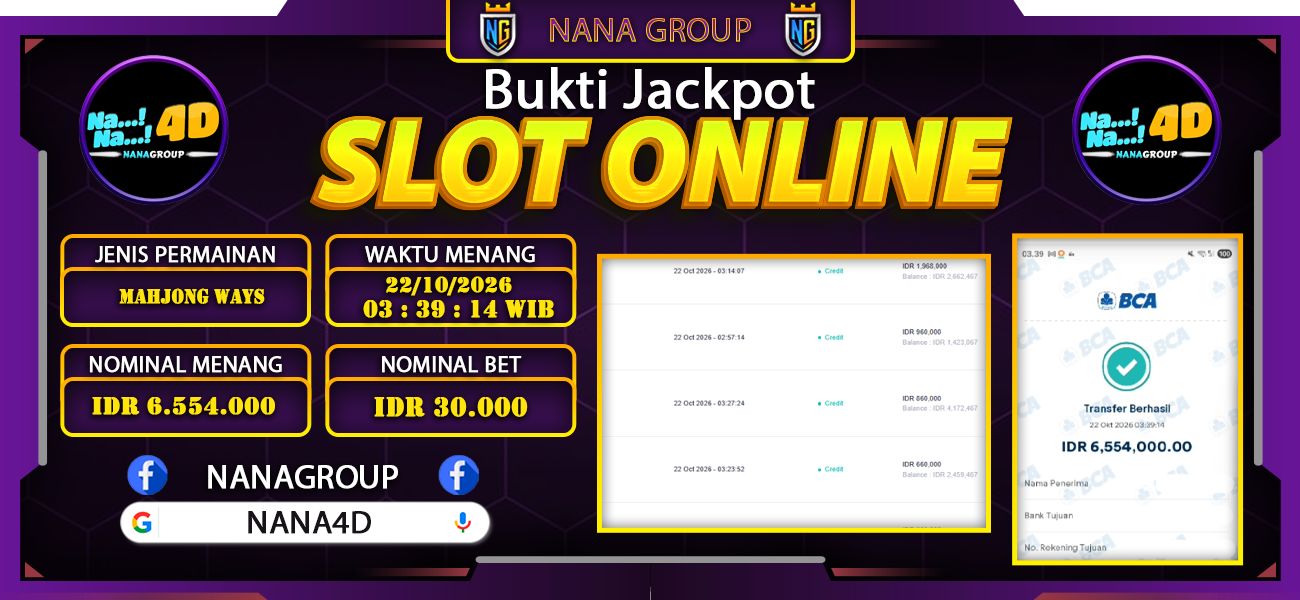 Bukti Kemenangan Besar Dibayar lunas Member NANA4D RP 6.554.000, 22 Oktober 2026