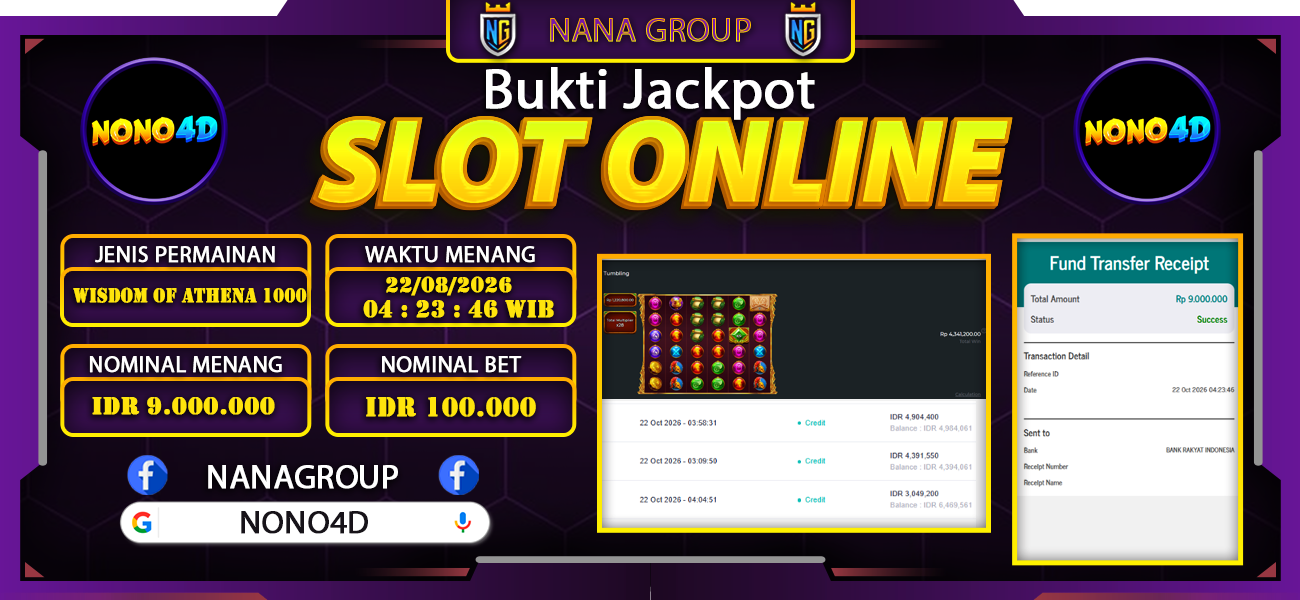 Bukti Kemenangan Besar Dibayar lunas Member NONO4D RP 9.000.000, 22 Oktober 2026